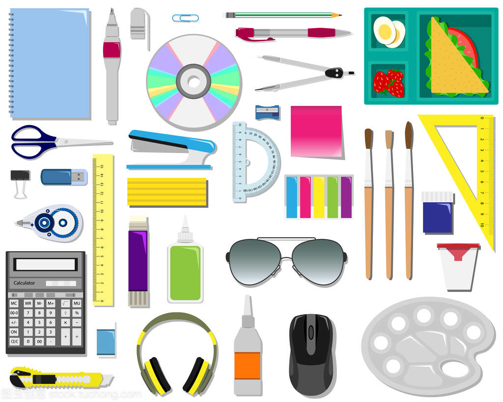 辦公用品色彩矢量集 提升文教用品設(shè)計與表達